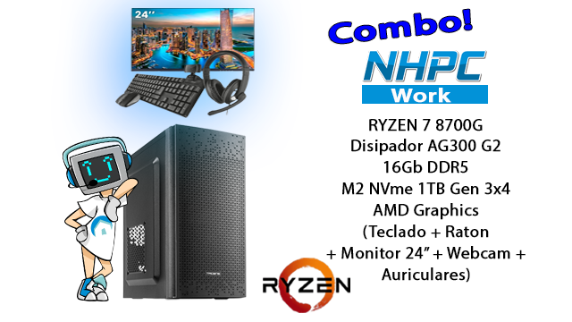 Combo! Pc NHPC Work Zulu v2 AMD Ryzen 7 8700G / 16GB / 1TB